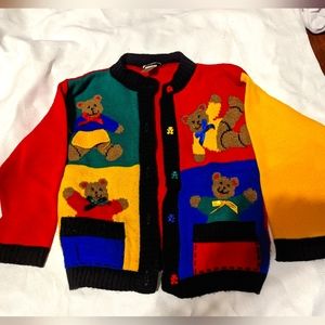 Vintage 7/8 Teddy Bear Cardigan knit sweater with bear buttons